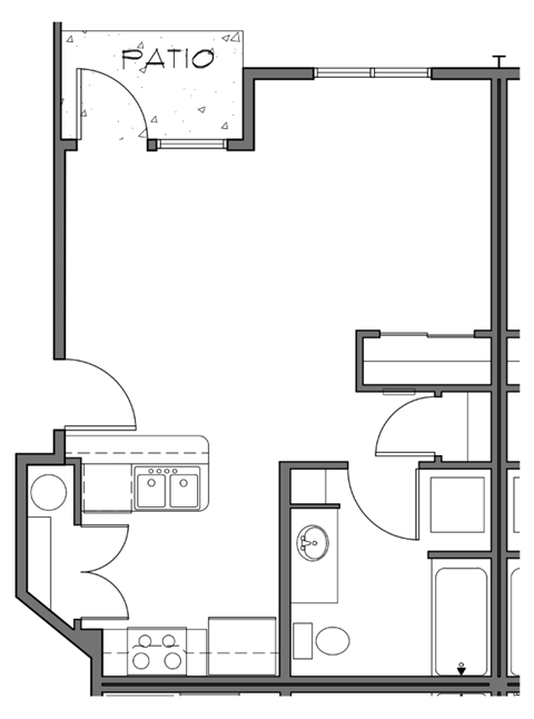 a floor plan of a small room with a bedroom and a bathroom
